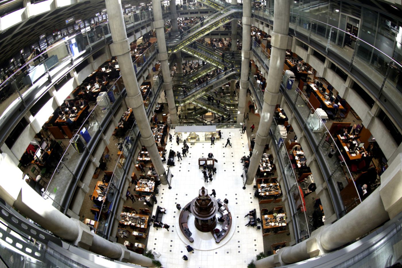 The interior of the Lloyd's of London building.